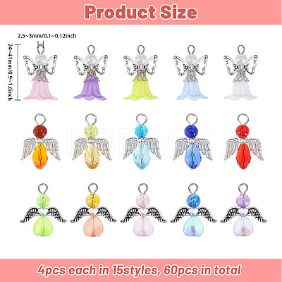 60Pcs 12 Style Glass Pendant PALLOY-CA00001-1