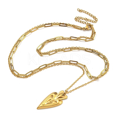 304 Stainless Steel Hearat Pendant Necklaces NJEW-L182-002G-1