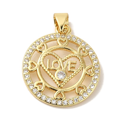 Rack Plating Brass Micro Pave Clear Cubic Zirconia Pendants KK-P267-11E-G-1