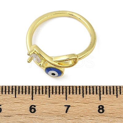 Brass Micro Pave Clear Cubic Zirconia Enamel Cuff Rings for Women RJEW-L113-031G-1