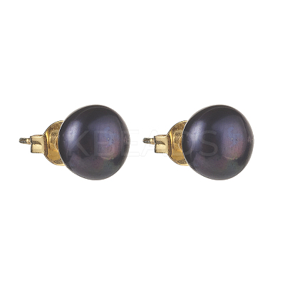 Natural Pearl Rondelle Stud Earrings EJEW-JE04585-1