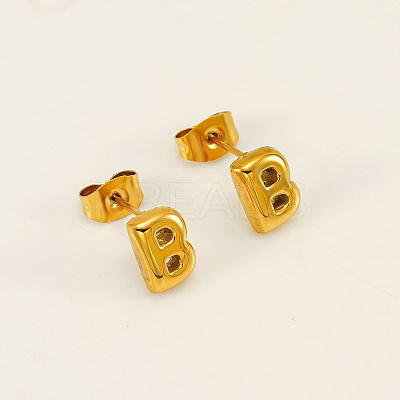 Chunk Letter 304 Stainless Steel Stud Earrings for Women LS-EJEW-G386-01B-G-1