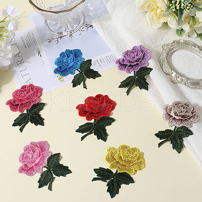 14Pcs 7 Colors Rose Flower Shape Computerized Embroidery Cloth Iron on/Sew on Patches PATC-CP0001-04-1