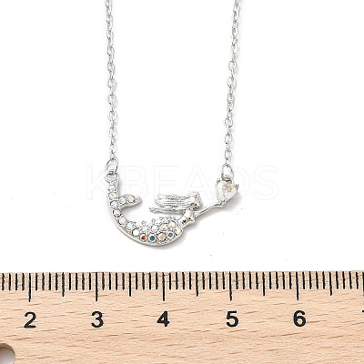 Brass Micro Pave Cubic Zirconia Heart Mermaid Pendant Necklaces for Women NJEW-S441-07A-P-1