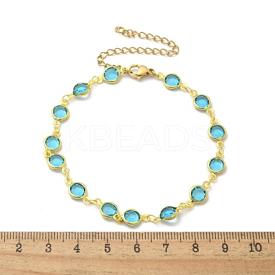 304 Stainless Steel Flat Round Acrylic Rhinestone Cup Chain Anklets for Women LS-AJEW-B031-02G-03-1