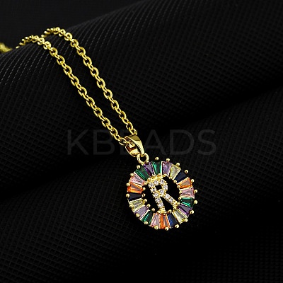 Brass Pave Colorful Cubic Zirconia Initial Ring Pendant Necklaces FS-WGF1437-18-1
