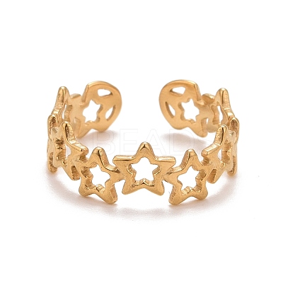 Ion Plating(IP) 304 Stainless Steel Star Wrap Open Cuff Ring for Women RJEW-A005-36G-1