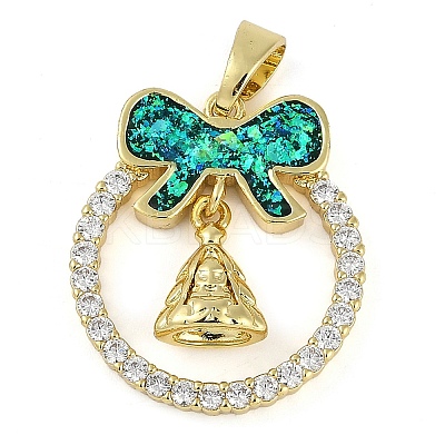 Christmas Theme Rack Plating Brass Micro Pave Cubic Zirconia Pendants KK-U032-14G-02-1