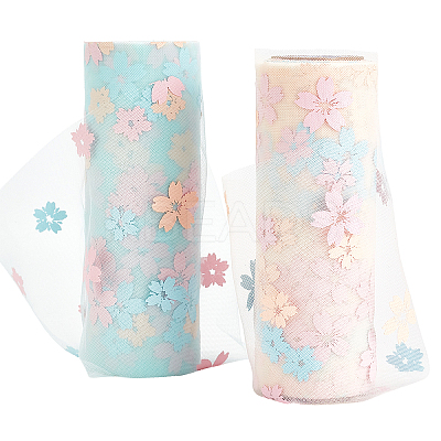 2 Rolls 2 Colors Sakura Printed Chinlon Tulle Rolls DIY-BC0002-79-1