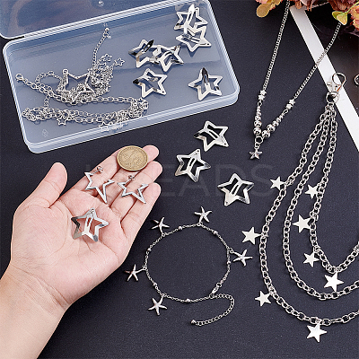3Pcs Zinc Alloy Star Pendant Layered Necklaces for Women NJEW-GA0001-13-1