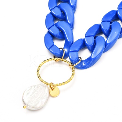 Ring with Natural Pearl Pendant Necklace for Teen Girl Women NJEW-JN03712-1