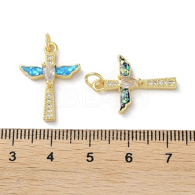 Brass Micro Pave Clear Cubic Zirconia Pendants KK-C045-14G-1