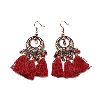 Rhinestone Donut with Tassels Dangle Earrings LS-EJEW-E267-03RC-1