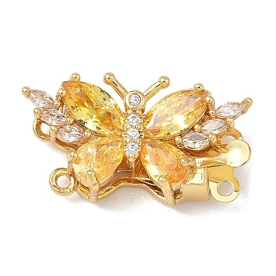 Brass Micro Pave Cubic Zirconia Butterfly Box Clasps KK-H526-12G-1