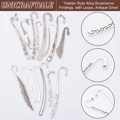 14Pcs 14 Styles Tibetan Style Alloy Bookmarks Findings AJEW-UN0001-69-1
