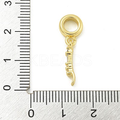 Rack Plating Brass Pave Clear Cubic Zirconia Fork European Dangle Charms KK-Z067-33G-1