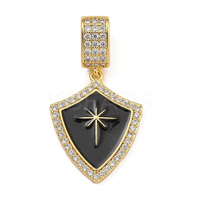 Rack Plating Brass Micro Pave Clear Cubic Zirconia North Star European Dangle Charms KK-U035-17G-01-1