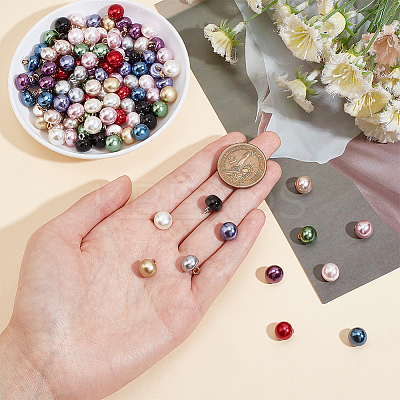 120Pcs 12 Colors 1-Hole Plastic Imitation Pearls Shank Buttons BUTT-WR0001-16-1