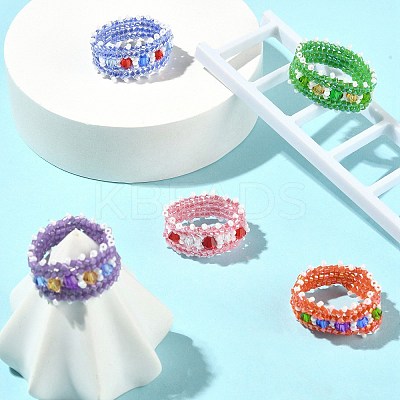 Glass Beaded Stretch Rings for Women RJEW-MZ00005-1