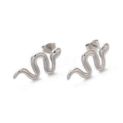 Non-Tarnish 304 Stainless Steel Snake Stud Earrings for Women EJEW-A035-01P-1
