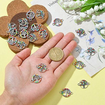 20Pcs 2 Styles Alloy Enamel Tree of Life Connector Charms FIND-CJ0001-62-1