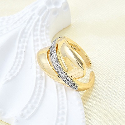 Brass Micro Pave Clear Cubic Zirconia Cuff Rings for Women RJEW-G347-04G-1