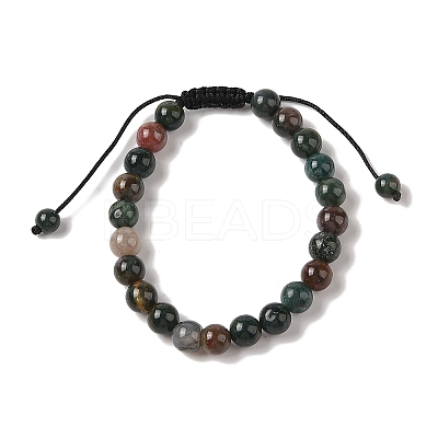 8mm Round Natural Indian Agate  Braided Bead Bracelets BJEW-C067-01B-27-1