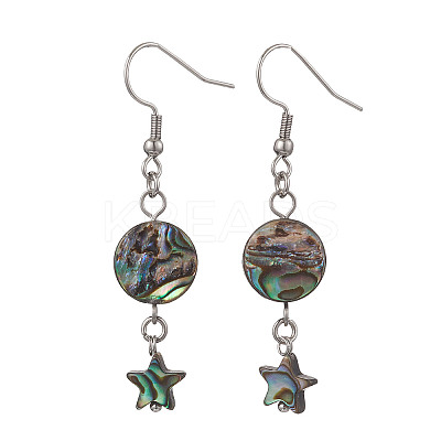 Star Natural Abalone Paua Shell Dangle Earrings EJEW-JE06884-1
