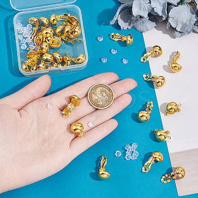 30Pcs Half Round Brass Clip-on Earring Findings KK-UN0001-91G-1