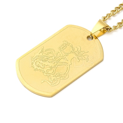 201 Stainless Steel Curb Chain Rectangle with Dragon Pendant Necklaces for Women LS-NJEW-M008-03G-1