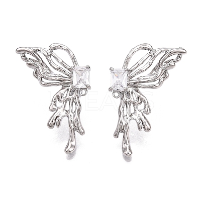Brass Pave Clear Cubic Zirconia Butterfly Stud Earring Findings KK-N232-450P-1