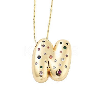 Brass Micro Pave Cubic Zirconia Letter Pendant Necklaces KK-Z069-01G-N-1