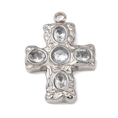304 Stainless Steel Micro Pave Cubic Zirconia Pendants STAS-P421-02P-1
