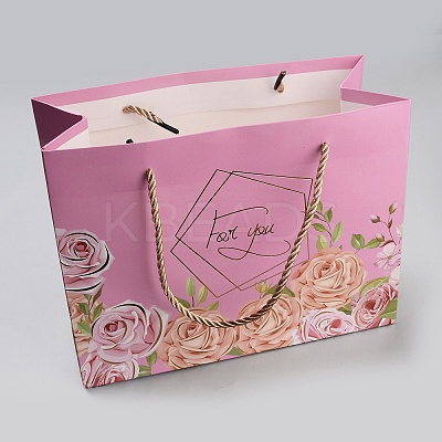 4Pcs 4 Colors Flower Print Paper Handbags ABAG-WH0045-15-1