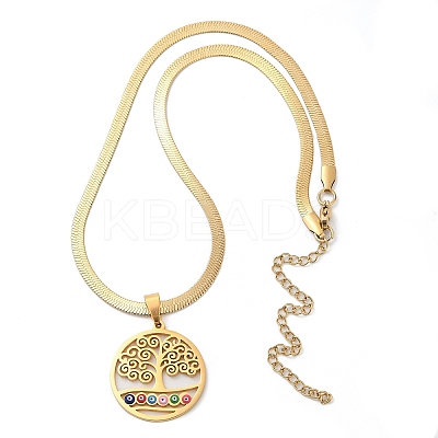 Tree of Life & Evil Eye 201 Stainless Steel Herringbone Chains Pendant Necklaces NJEW-K253-34G-1