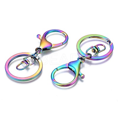 Rack Plating Rainbow Color Alloy Split Key Rings PALLOY-N163-181-1