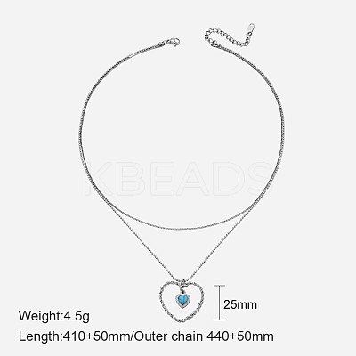 304 Stainless Steel with Synthetic Turquoise Double Layer Necklaces FS-WG7985A-22-1