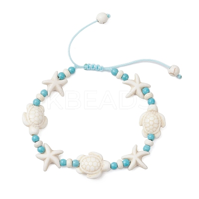 3Pcs 3 Styles Starfish & Turtle Synthetic Turquoise Beads Braided Bead Bracelets for Women BJEW-JB12130-1