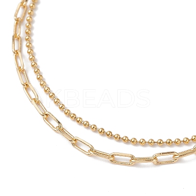 Brass Paperclip Chain and 304 Stainless Steel Ball Chain Double Layer Anklets for Women AJEW-AN00711-1