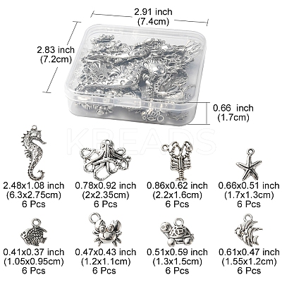 48Pcs 8 Style Marine Animal Theme Tibetan Style Alloy Pendants FIND-FS0001-53-1