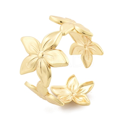 Flower Brass Cuff Rings for Women RJEW-B119-14G-02-1