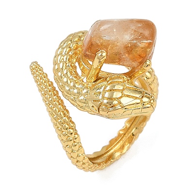 Snake Natural Yellow Quartz Open Cuff Rings RJEW-K286-10G-01-1