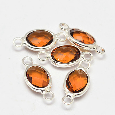 Oval Faceted Silver Color Plated Brass Glass Links connectors X-GLAA-O014-S-1