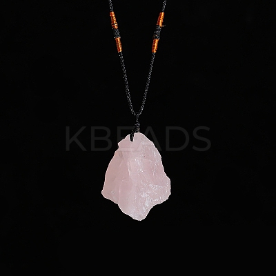 Natural Raw Rose Quartz Nugget Pendant Necklaces PW-WG79580-03-1