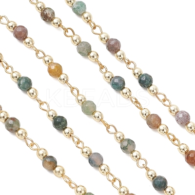 Natural Indian Agate Beaded Round Link Chains AJEW-JB01533-01-1