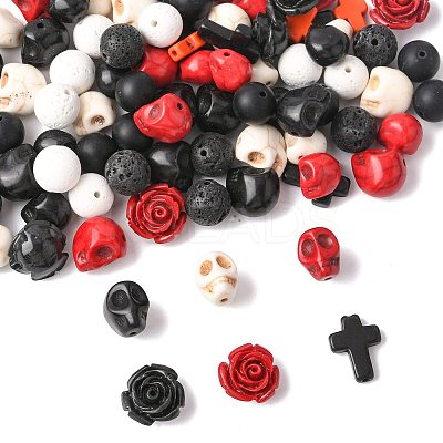 100Pcs 13 Styles Halloween Synthetic Turquoise and Synthetic Coral Beads Set G-FS0005-92-1