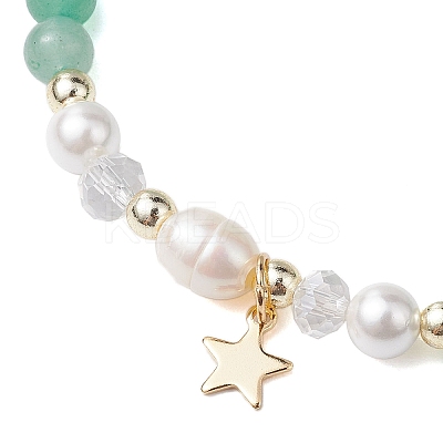 6mm Round Gemstone & Pearl Beaded Stretch Bracelets BJEW-JB10618-1