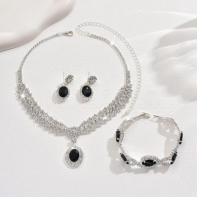 Oval & Horse Eye Brass Rhinestone Necklaces & Bracelets & Earring Sets FS-WG182CE-03-1