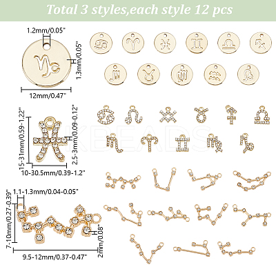 DIY Twelve Constellation Alloy Rhinestone Connector Charms & Pendants Jewelry Making Findings Kits DIY-AR0004-13-1