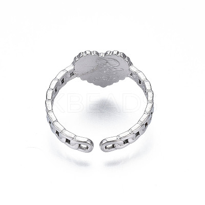 Non-Tarnish 304 Stainless Steel Heart with Word Love You Open Cuff Ring for Women LS-RJEW-S405-261P-1